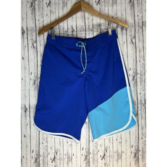 L.L. Bean Boys Light and Dark Blue Drawstring Swim Shorts with Mesh Lining - Picture 1 of 9